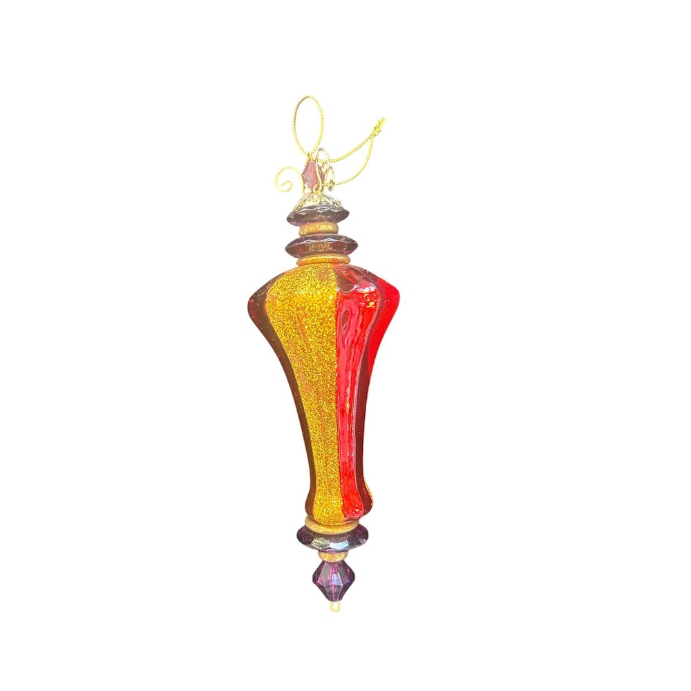 Vintage Elegant Red‎ and Gold Glass Christmas Ornament Holiday Decoration